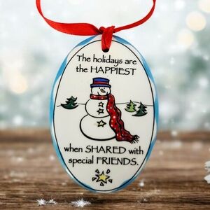 Festive Snowman Holiday Ornament with Red Ribbon